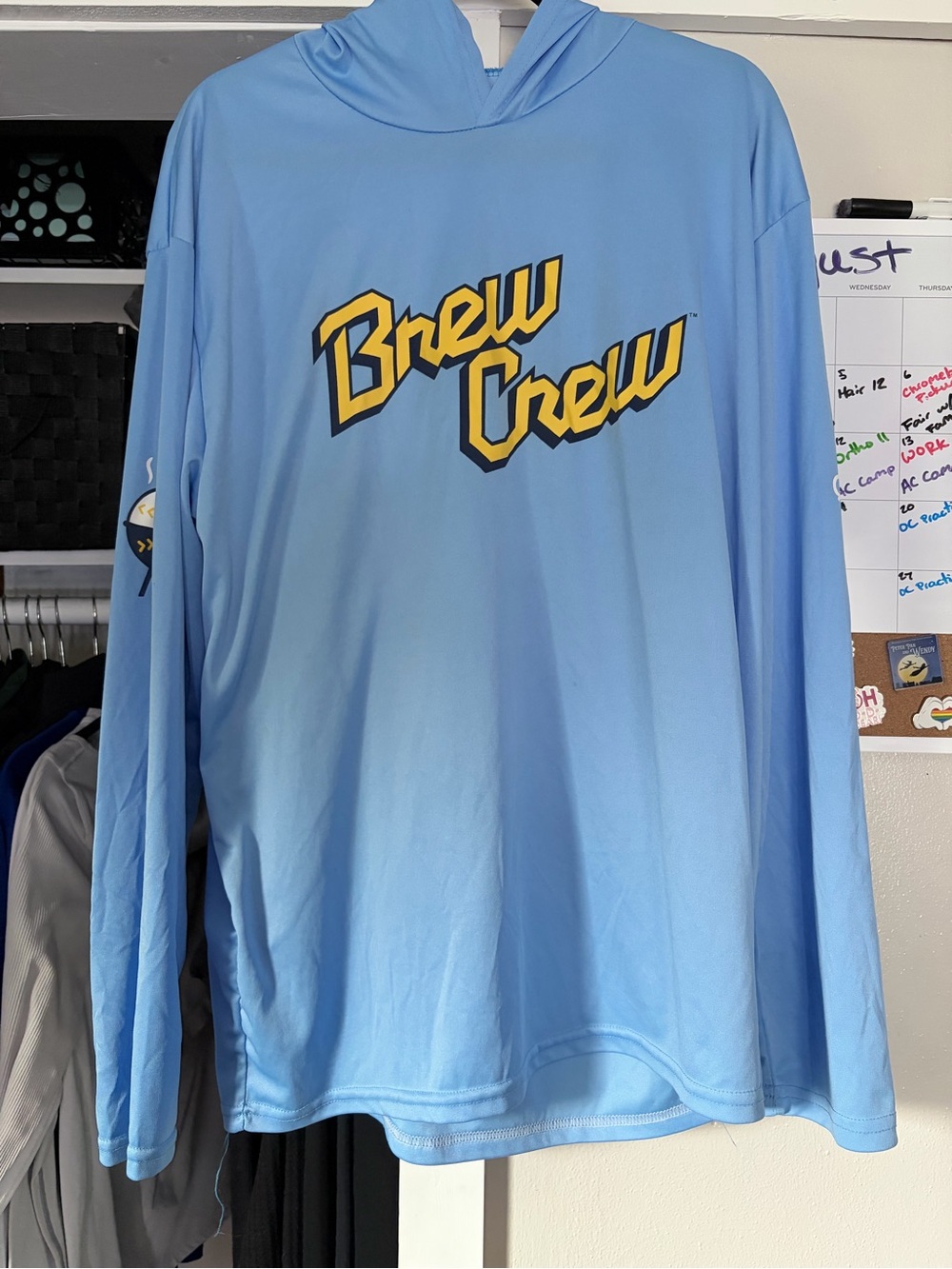 Men's Light Blue Brew Crew Hooded Long-Sleeved Shirt